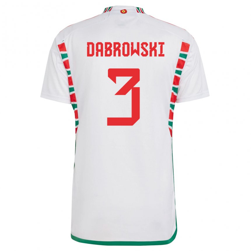 Hombre Camiseta Gales Sebastian Dabrowski #3 Blanco 2ª Equipación 22-24 La Camisa México