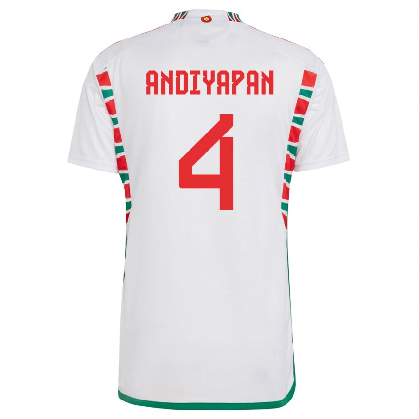 Hombre Camiseta Gales William Andiyapan #4 Blanco 2ª Equipación 22-24 La Camisa México