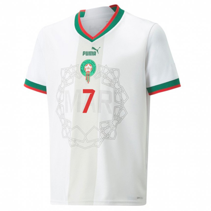 Hombre Camiseta Marruecos Ghizlane Chebbak #7 Blanco 2ª Equipación 22-24 La Camisa México