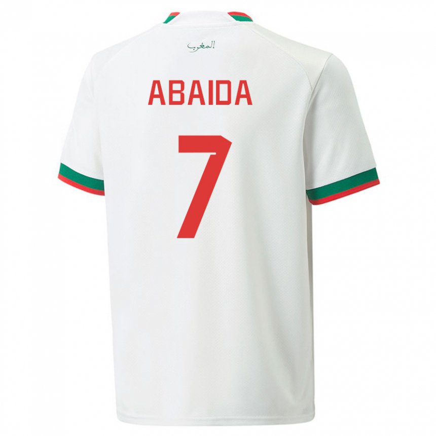 Hombre Camiseta Marruecos Haitam Abaida #7 Blanco 2ª Equipación 22-24 La Camisa México