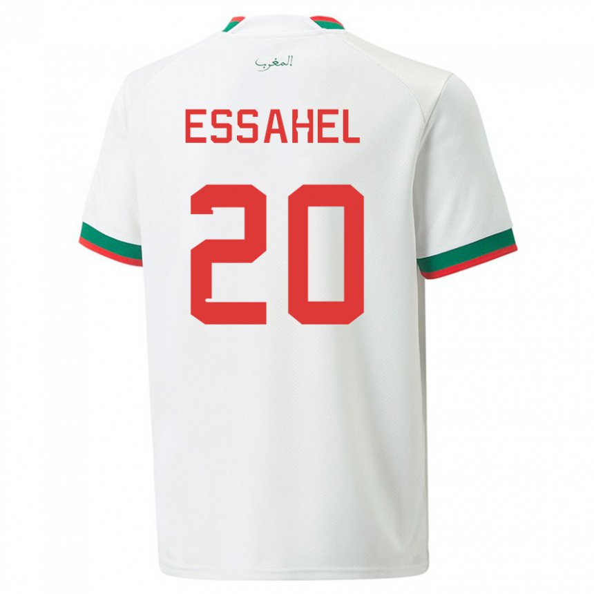 Hombre Camiseta Marruecos Mohammed Amine Essahel #20 Blanco 2ª Equipación 22-24 La Camisa México