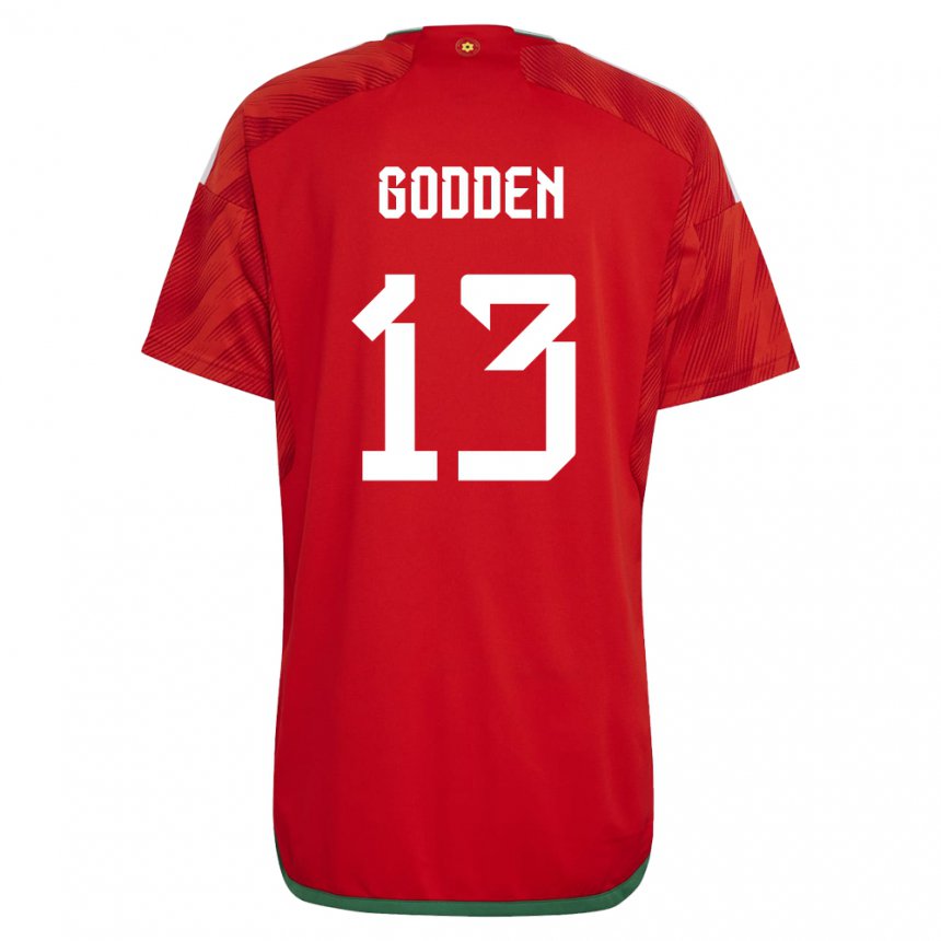 Mujer Camiseta Gales Scott Godden #13 Rojo 1ª Equipación 22-24 La Camisa México