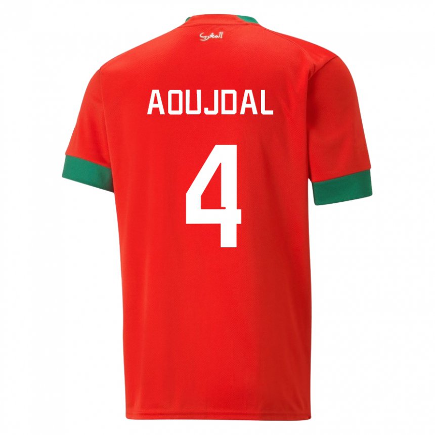 Mujer Camiseta Marruecos Youssef Aoujdal #4 Rojo 1ª Equipación 22-24 La Camisa México