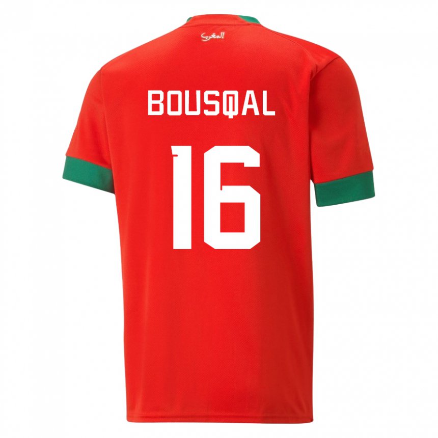 Mujer Camiseta Marruecos Hamza Bousqal #16 Rojo 1ª Equipación 22-24 La Camisa México