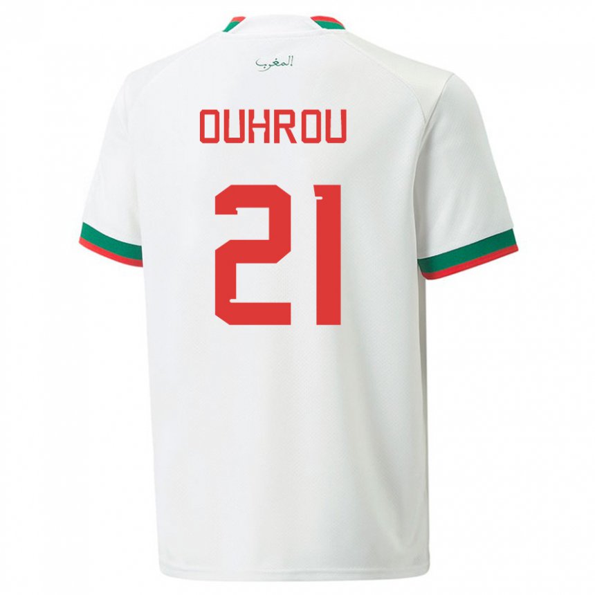 Mujer Camiseta Marruecos Marouane Ouhrou #21 Blanco 2ª Equipación 22-24 La Camisa México