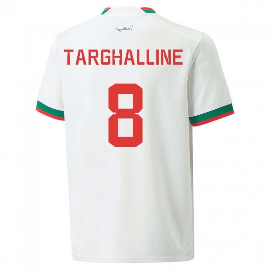 Mujer Camiseta Marruecos Oussama Targhalline #8 Blanco 2ª Equipación 22-24 La Camisa México