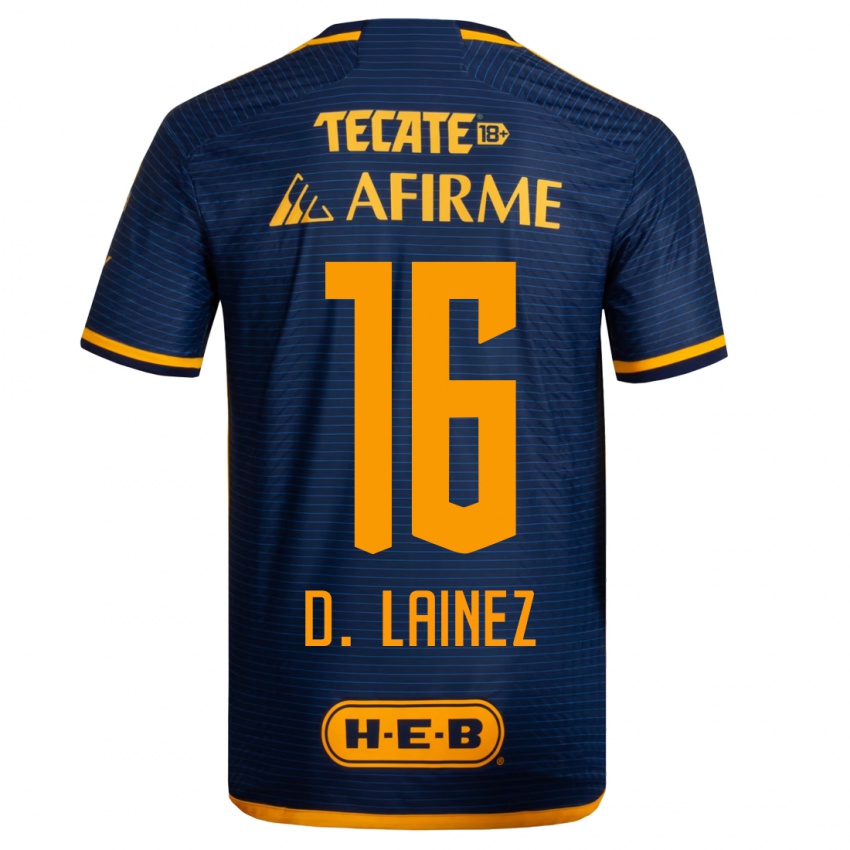 Mujer Camiseta Diego Lainez #16 Azul Oscuro 2ª Equipación 2023/24 La Camisa México