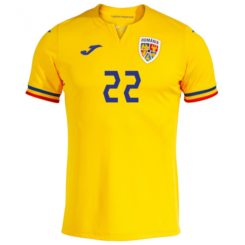 Niño Camiseta Rumania Vladislav Blănuță #22 Amarillo 1ª Equipación 24-26 La Camisa México