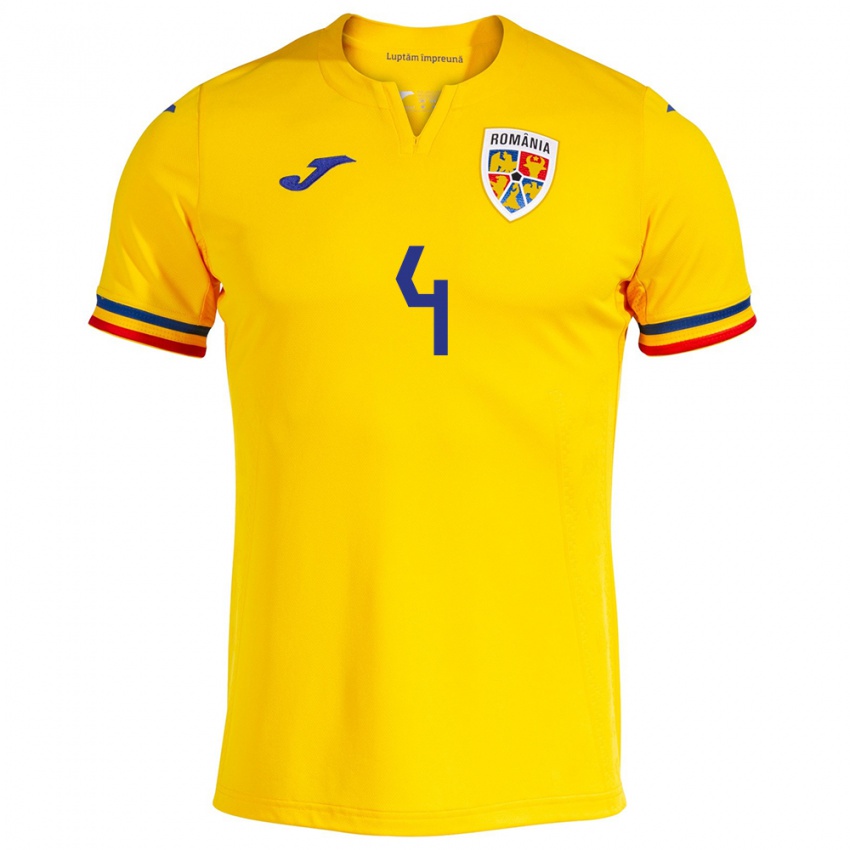 Niño Camiseta Rumania Adrian Rus #4 Amarillo 1ª Equipación 24-26 La Camisa México