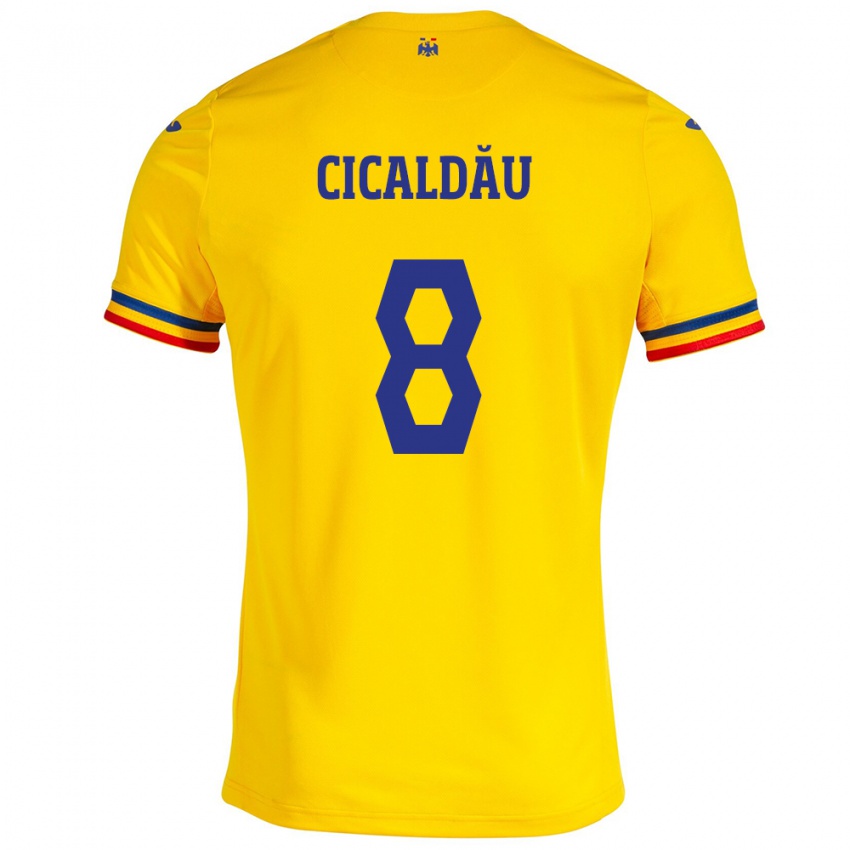 Niño Camiseta Rumania Alexandru Cicâldău #8 Amarillo 1ª Equipación 24-26 La Camisa México