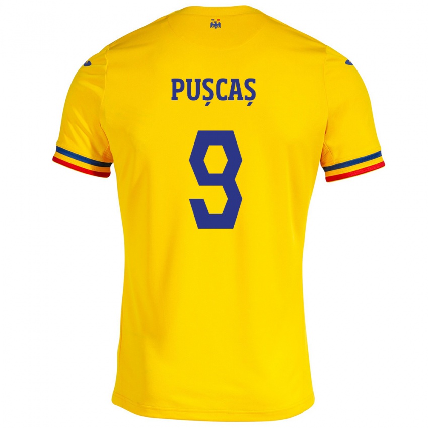 Niño Camiseta Rumania George Pușcaș #9 Amarillo 1ª Equipación 24-26 La Camisa México