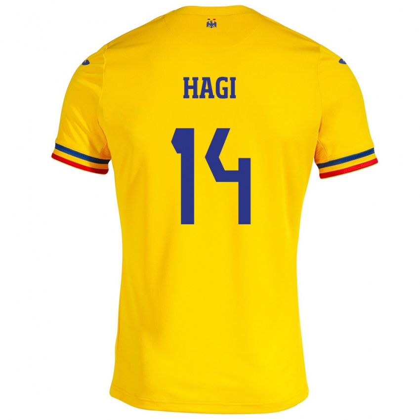 Niño Camiseta Rumania Ianis Hagi #14 Amarillo 1ª Equipación 24-26 La Camisa México