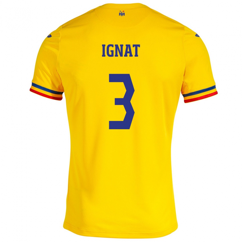 Niño Camiseta Rumania Cristian Ignat #3 Amarillo 1ª Equipación 24-26 La Camisa México