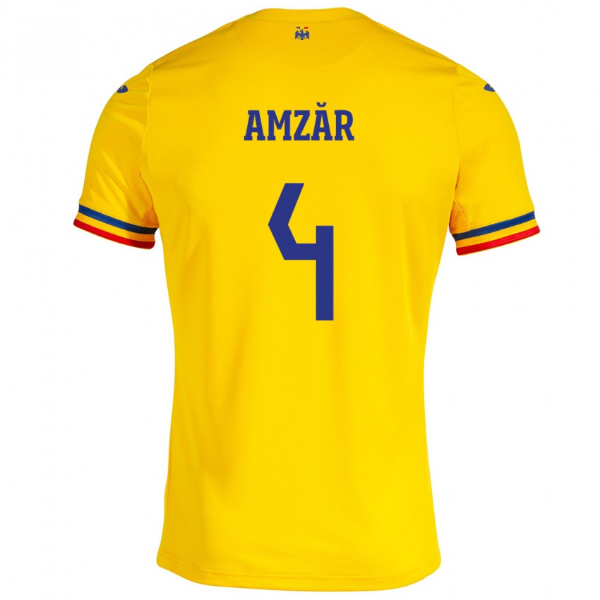 Niño Camiseta Rumania Costin Amzăr #4 Amarillo 1ª Equipación 24-26 La Camisa México