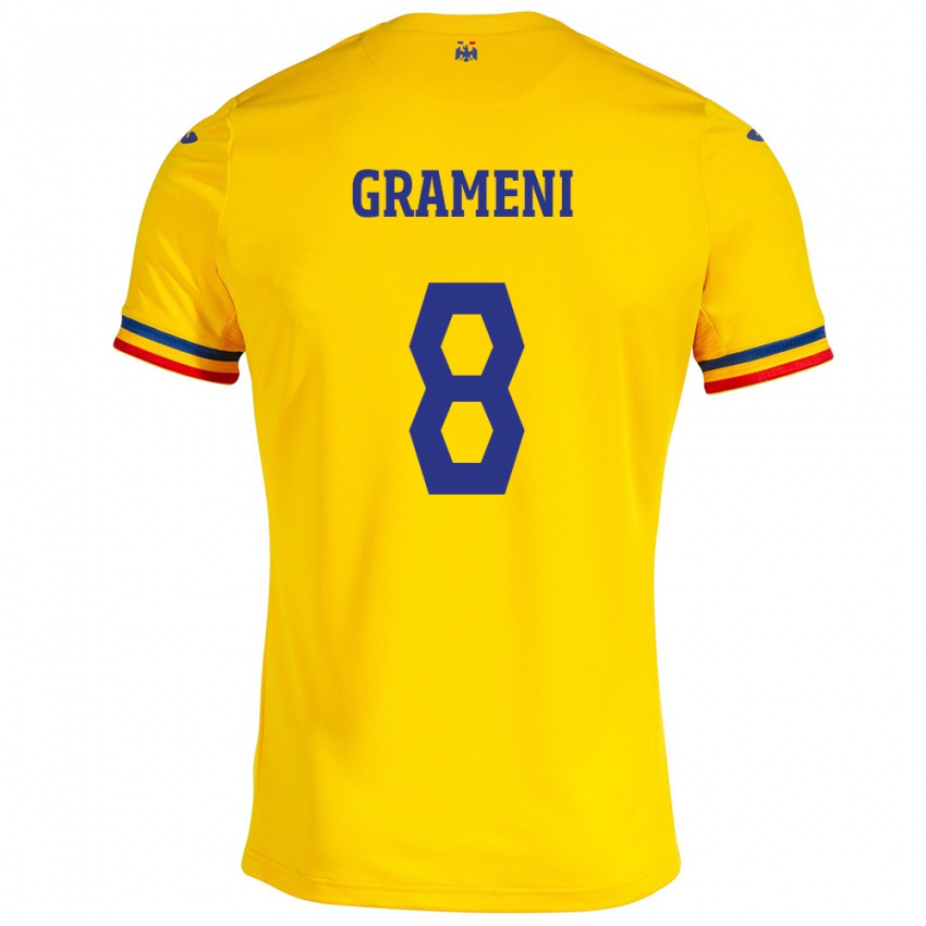 Niño Camiseta Rumania Constantin Grameni #8 Amarillo 1ª Equipación 24-26 La Camisa México