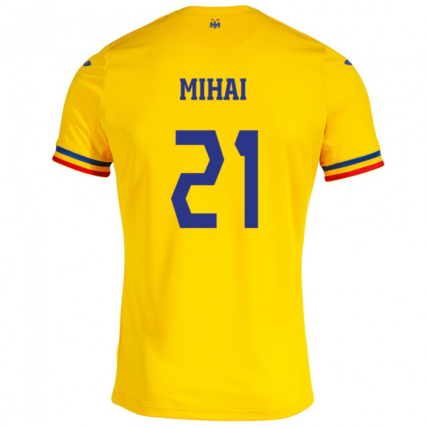 Niño Camiseta Rumania Cristian Mihai #21 Amarillo 1ª Equipación 24-26 La Camisa México