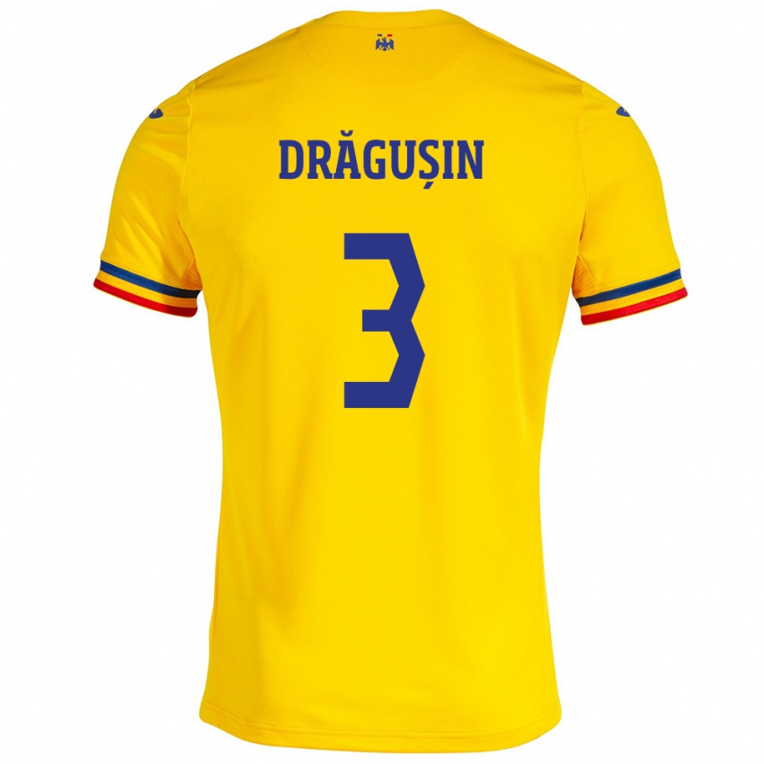 Hombre Camiseta Rumania Radu Drăgușin #3 Amarillo 1ª Equipación 24-26 La Camisa México