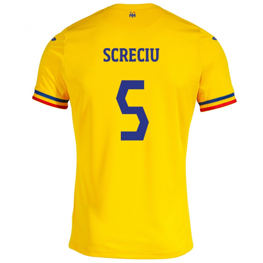 Hombre Camiseta Rumania Vladimir Screciu #5 Amarillo 1ª Equipación 24-26 La Camisa México