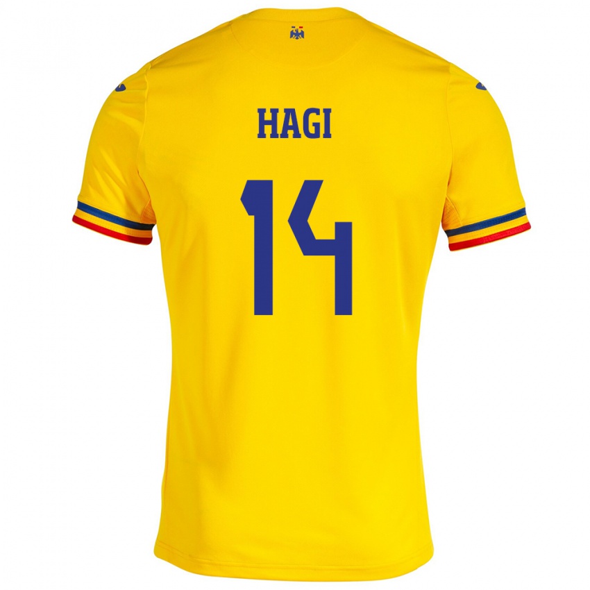 Hombre Camiseta Rumania Ianis Hagi #14 Amarillo 1ª Equipación 24-26 La Camisa México
