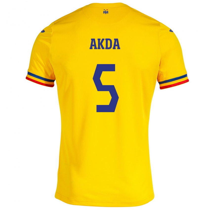 Hombre Camiseta Rumania Ümit Akdağ #5 Amarillo 1ª Equipación 24-26 La Camisa México