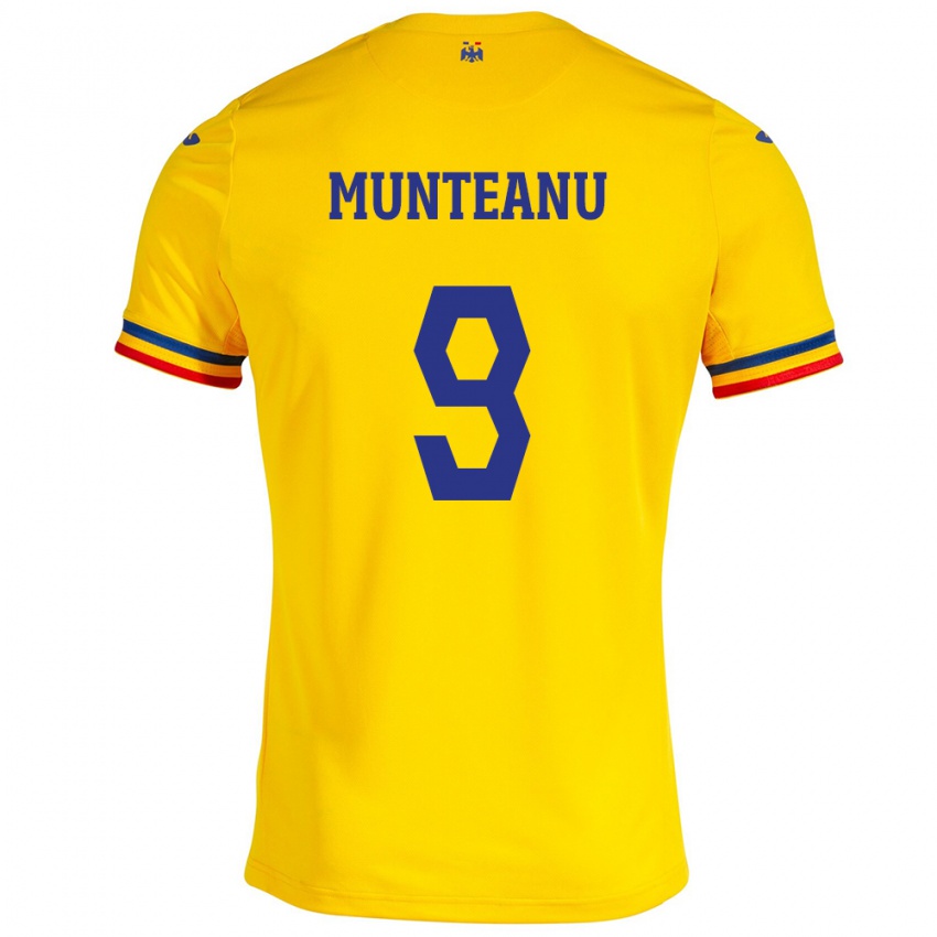 Hombre Camiseta Rumania Louis Munteanu #9 Amarillo 1ª Equipación 24-26 La Camisa México