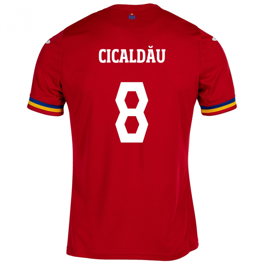 Hombre Camiseta Rumania Alexandru Cicâldău #8 Rojo 2ª Equipación 24-26 La Camisa México