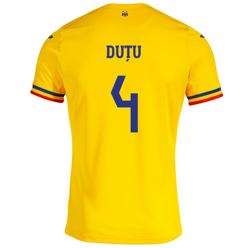 Mujer Camiseta Rumania Ștefan Duțu #4 Amarillo 1ª Equipación 24-26 La Camisa México