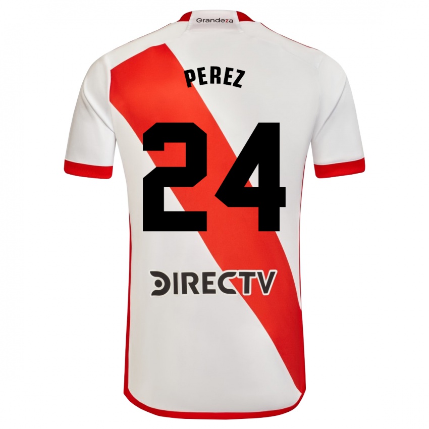 Hombre Camiseta Enzo Perez #24 Blanco Rojo 1ª Equipación 2023/24 La Camisa México
