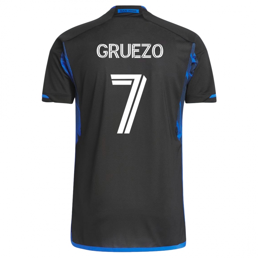 Hombre Camiseta Carlos Gruezo #7 Azul Negro 1ª Equipación 2023/24 La Camisa México