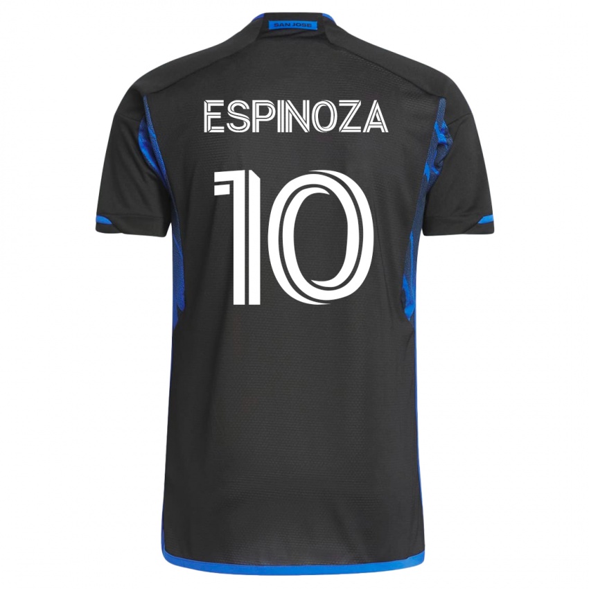 Hombre Camiseta Cristian Espinoza #10 Azul Negro 1ª Equipación 2023/24 La Camisa México