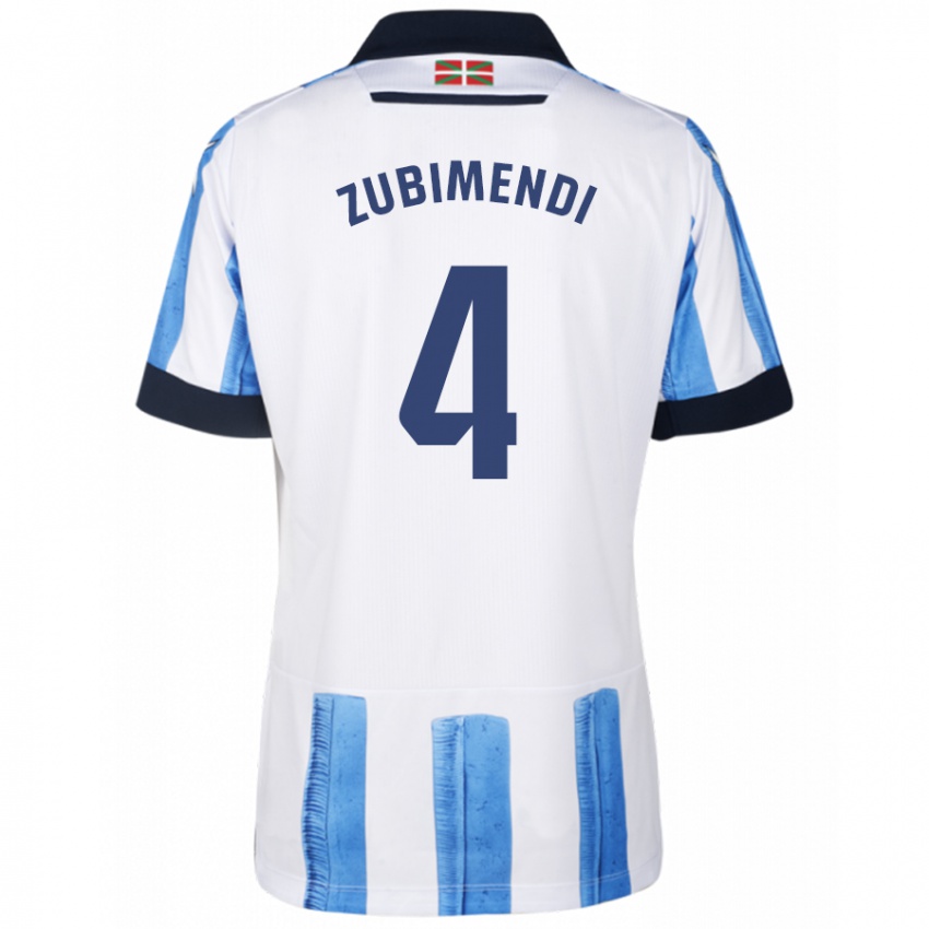 Hombre Camiseta Martin Zubimendi #4 Azul Blanco 1ª Equipación 2023/24 La Camisa México