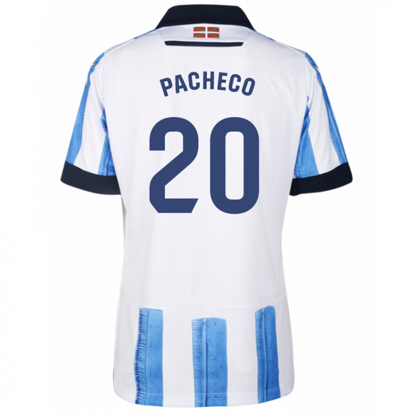 Hombre Camiseta Jon Pacheco #20 Azul Blanco 1ª Equipación 2023/24 La Camisa México