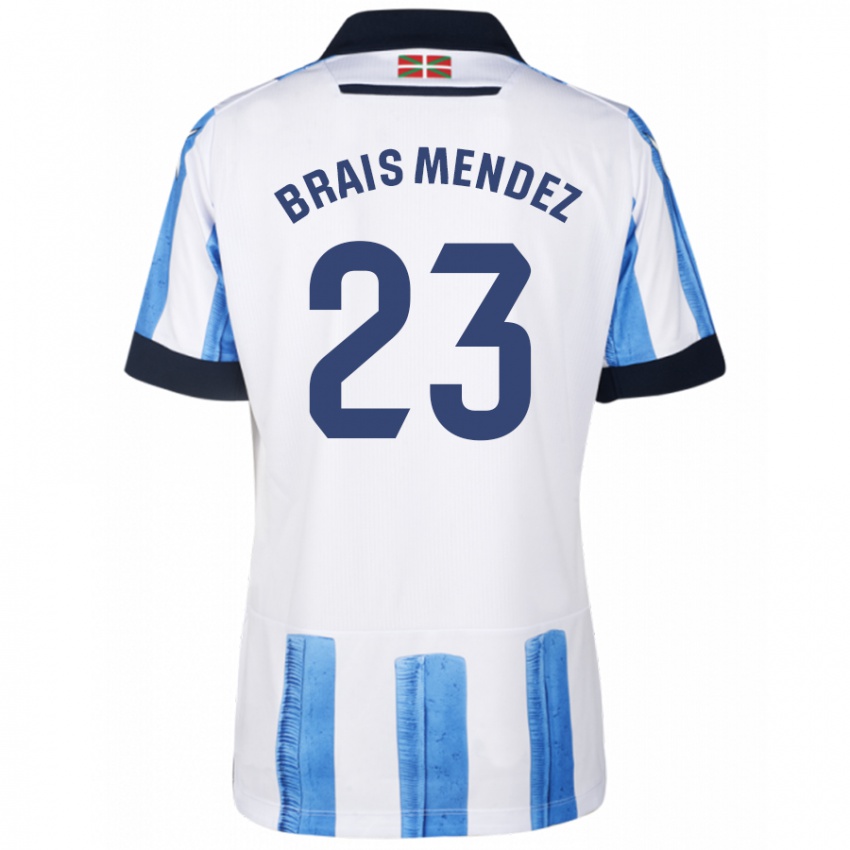 Hombre Camiseta Brais Mendez #23 Azul Blanco 1ª Equipación 2023/24 La Camisa México