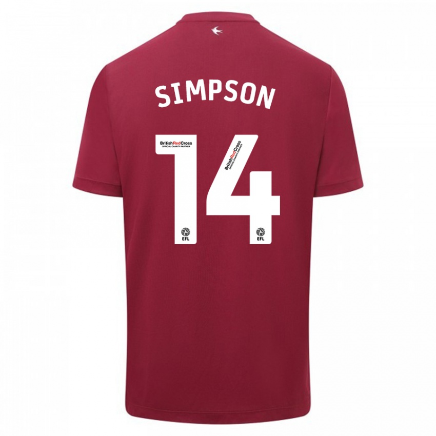 Niño Camiseta Jasmine Simpson #14 Rojo 2ª Equipación 2023/24 La Camisa México