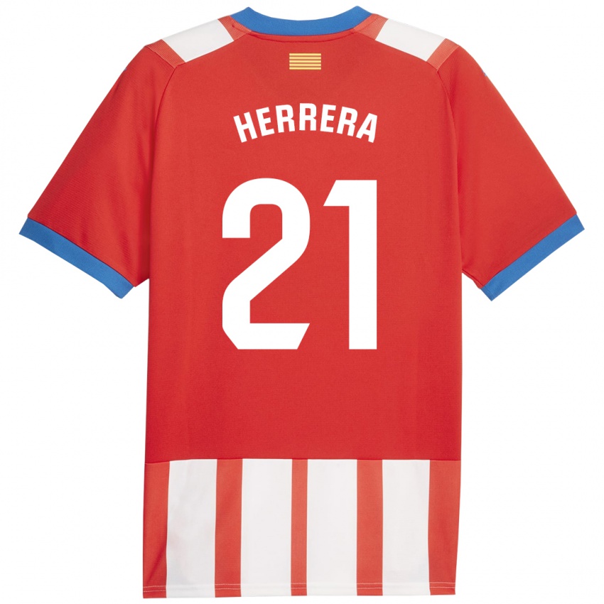 Hombre Camiseta Yangel Herrera #21 Rojo Blanco 1ª Equipación 2023/24 La Camisa México