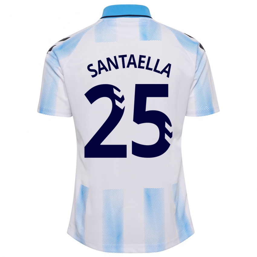 Hombre Camiseta Miguel Ángel Santaella #25 Blanco Azul 1ª Equipación 2023/24 La Camisa México