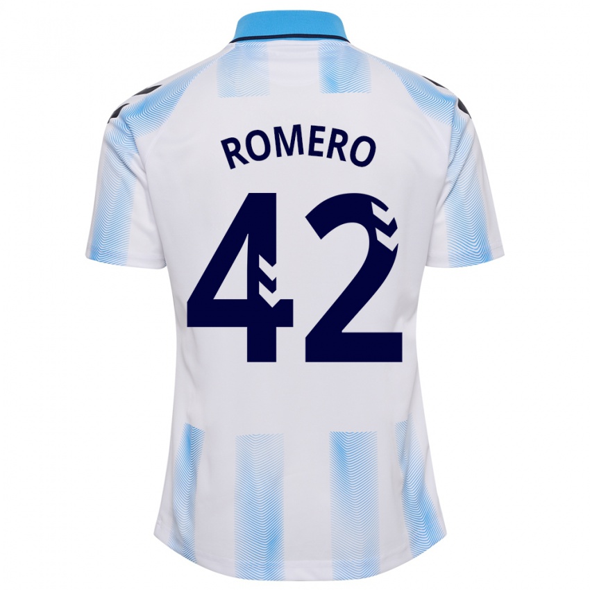 Hombre Camiseta Andrea Romero #42 Blanco Azul 1ª Equipación 2023/24 La Camisa México