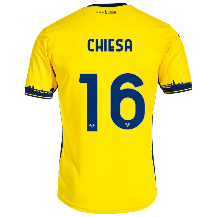 Hombre Camiseta Mattia Chiesa #16 Amarillo 2ª Equipación 2023/24 La Camisa México