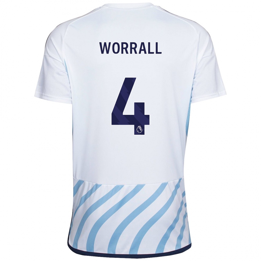 Hombre Camiseta Joe Worrall #4 Blanco Azul 2ª Equipación 2023/24 La Camisa México