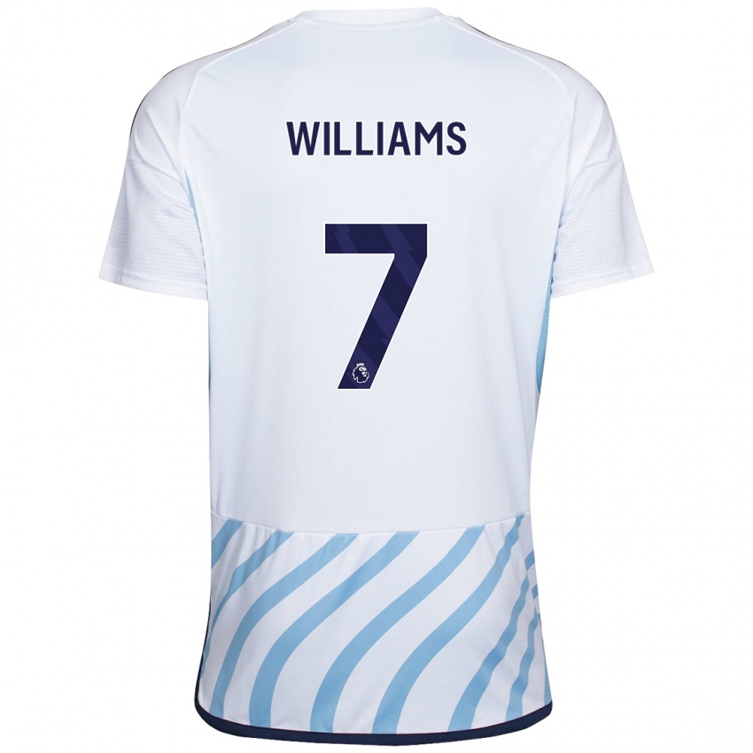 Hombre Camiseta Neco Williams #7 Blanco Azul 2ª Equipación 2023/24 La Camisa México