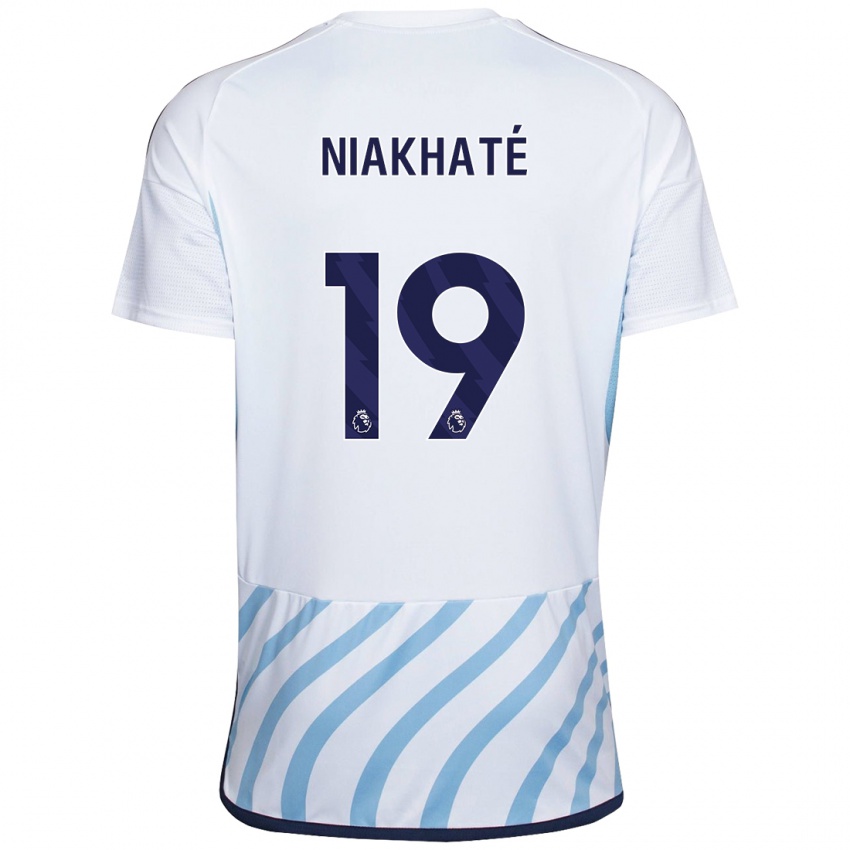 Hombre Camiseta Moussa Niakhaté #19 Blanco Azul 2ª Equipación 2023/24 La Camisa México