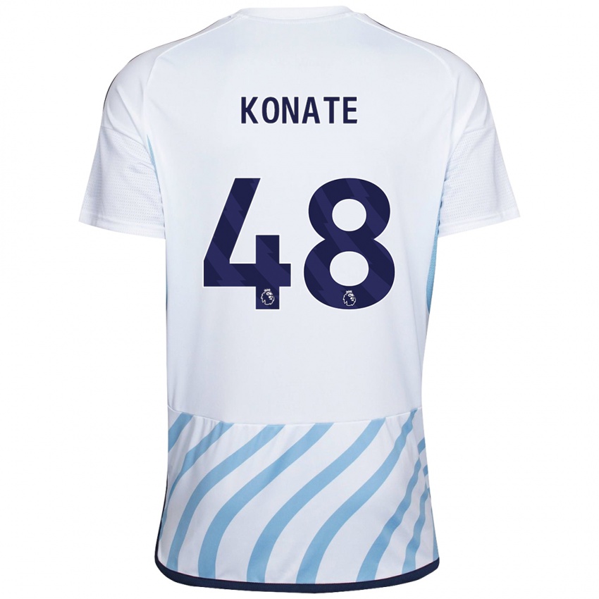 Hombre Camiseta Ateef Konaté #48 Blanco Azul 2ª Equipación 2023/24 La Camisa México