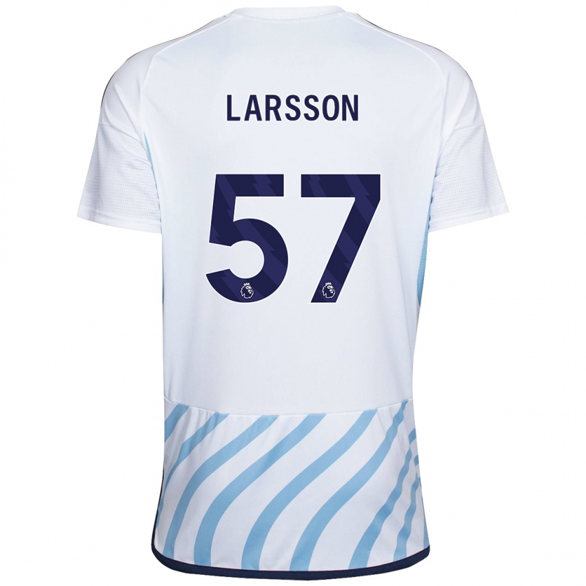 Hombre Camiseta Julian Larsson #57 Blanco Azul 2ª Equipación 2023/24 La Camisa México