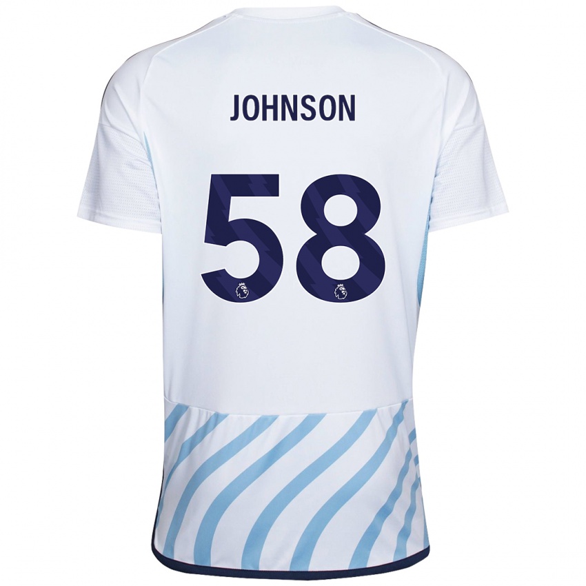 Hombre Camiseta Pharrell Johnson #58 Blanco Azul 2ª Equipación 2023/24 La Camisa México