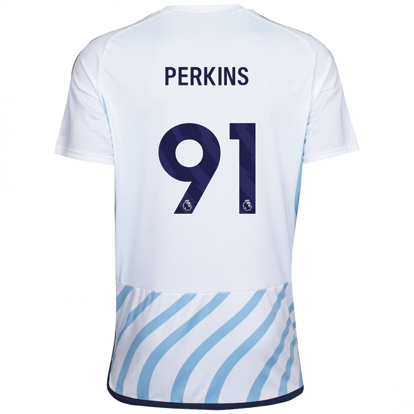 Hombre Camiseta Jack Perkins #91 Blanco Azul 2ª Equipación 2023/24 La Camisa México