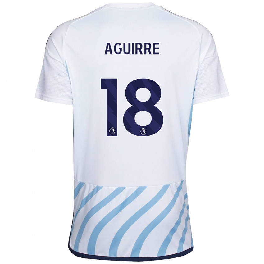 Hombre Camiseta Aja Aguirre #18 Blanco Azul 2ª Equipación 2023/24 La Camisa México