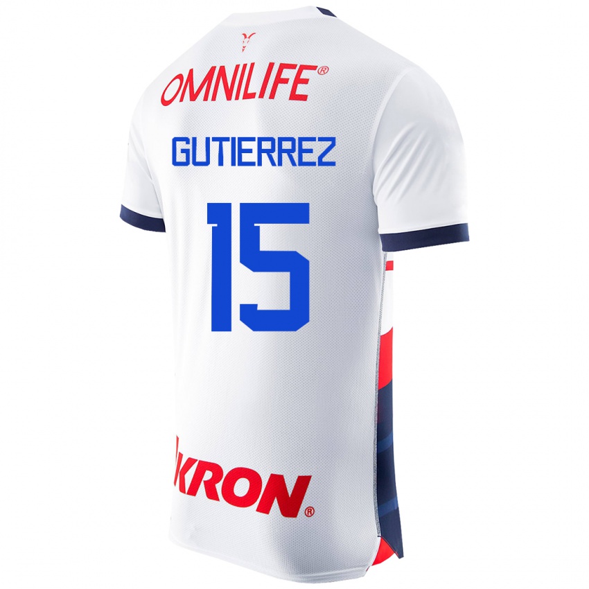 Hombre Camiseta Erick Gutierrez #15 Blanco 2ª Equipación 2023/24 La Camisa México