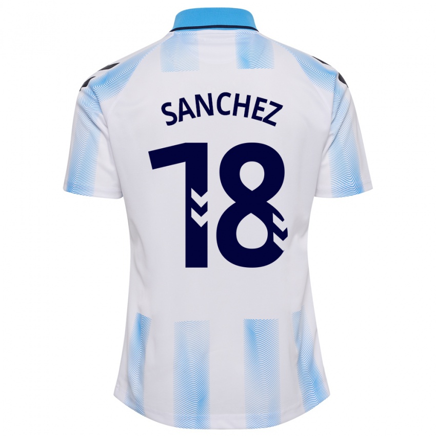 Mujer Camiseta Dani Sánchez #18 Blanco Azul 1ª Equipación 2023/24 La Camisa México