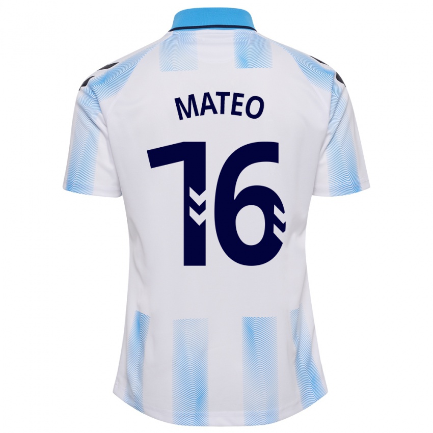 Mujer Camiseta Ángel Mateo #16 Blanco Azul 1ª Equipación 2023/24 La Camisa México