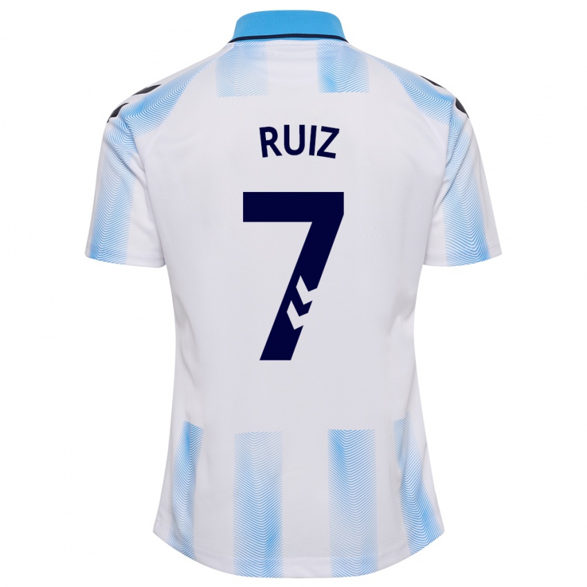 Mujer Camiseta María Ruiz #7 Blanco Azul 1ª Equipación 2023/24 La Camisa México